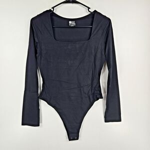 HYZ Women's‎ Size Large Black Long Sleeve Bodysuit Square Neck NWOT